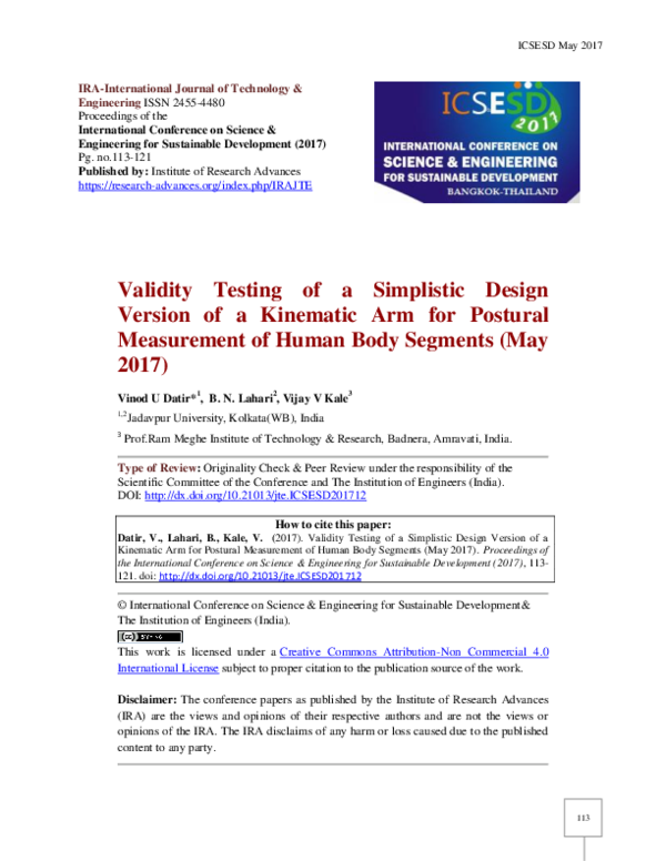 (PDF) Validity Testing of a Simplistic Design Version of a Kinematic ...