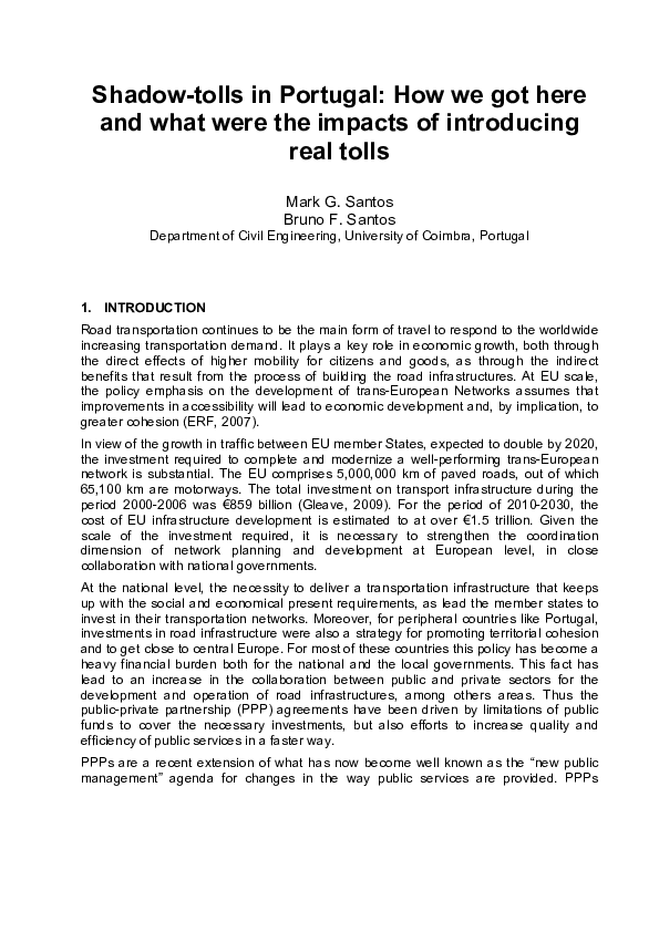 (PDF) Shadow-tolls in Portugal: How we got here and what were the ...