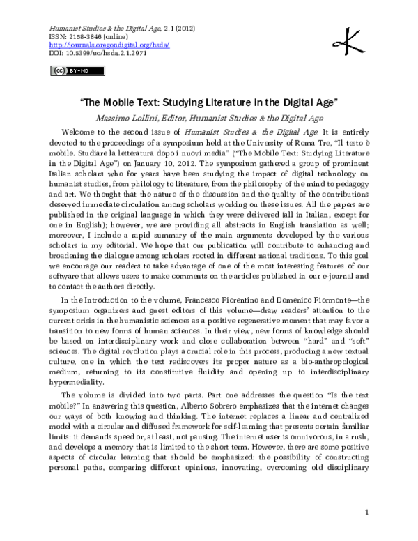 (PDF) The Mobile Text: Studying Literature in the Digital Age