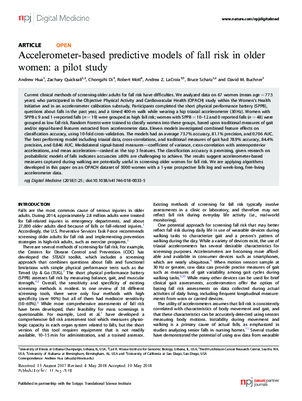 (PDF) Accelerometer-based predictive models of fall risk in older women ...