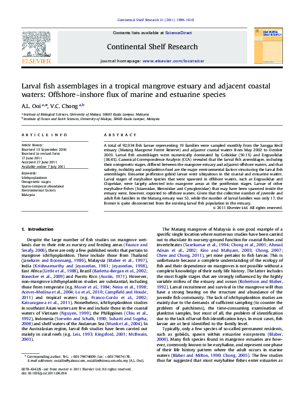 (PDF) Larval fish assemblages in a tropical mangrove estuary and ...