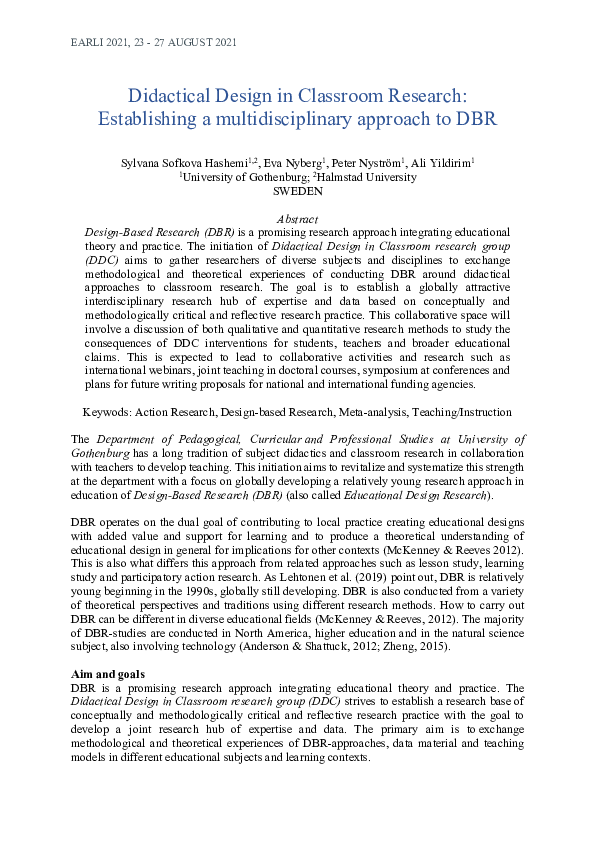 (PDF) Didactical Design in Classroom Research: Establishing a ...