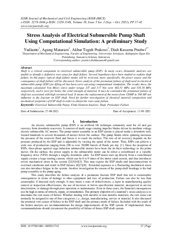 (PDF) Stress Analysis of Electrical Submersible Pump Shaft Using ...
