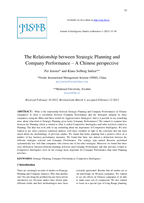 (PDF) The Relationship between Strategic Planning and Company ...