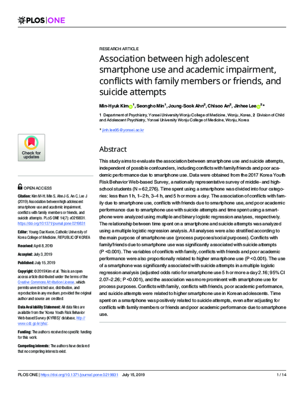(PDF) Association between high adolescent smartphone use and academic ...