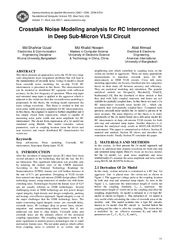 (PDF) Crosstalk Noise Modeling analysis for RC Interconnect in Deep Sub ...