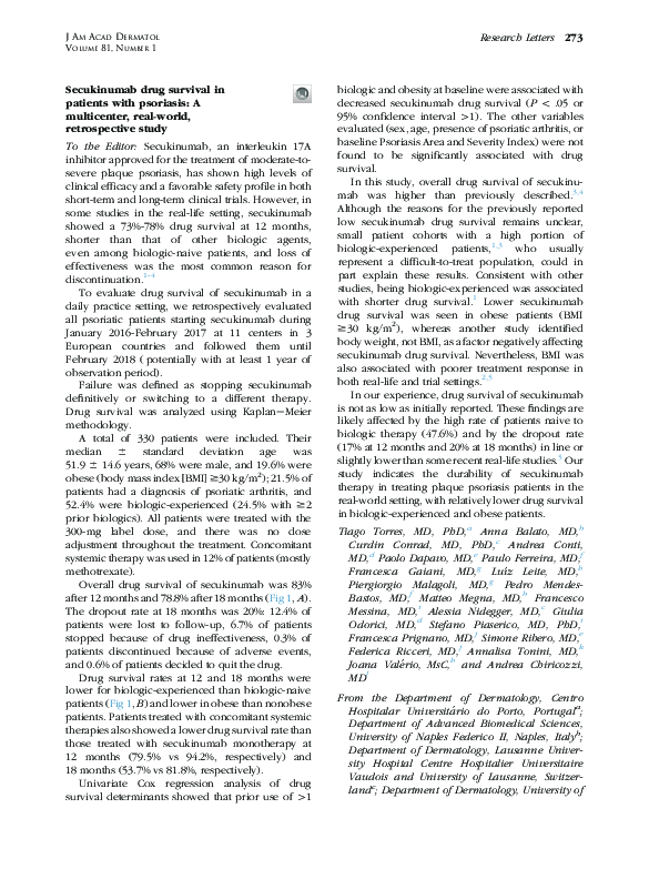 (PDF) Secukinumab Drug Survival in Patients with Psoriasis: A ...
