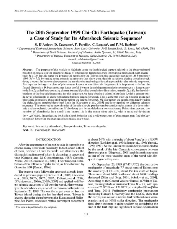 (PDF) The 20th September 1999 Chi-Chi Earthquake (Taiwan): a case of ...