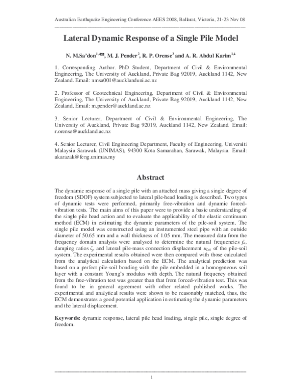 (PDF) Lateral Dynamic Response of a Single Pile Model
