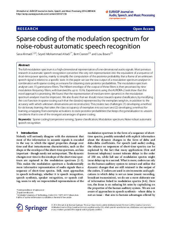 (PDF) Sparse coding of the modulation spectrum for noise-robust ...