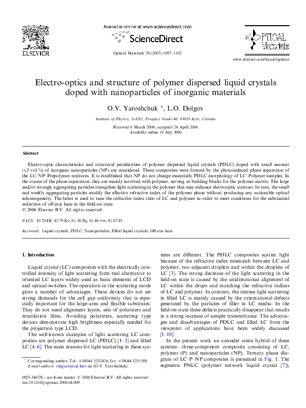 (PDF) Electro-optics and structure of polymer dispersed liquid crystals ...