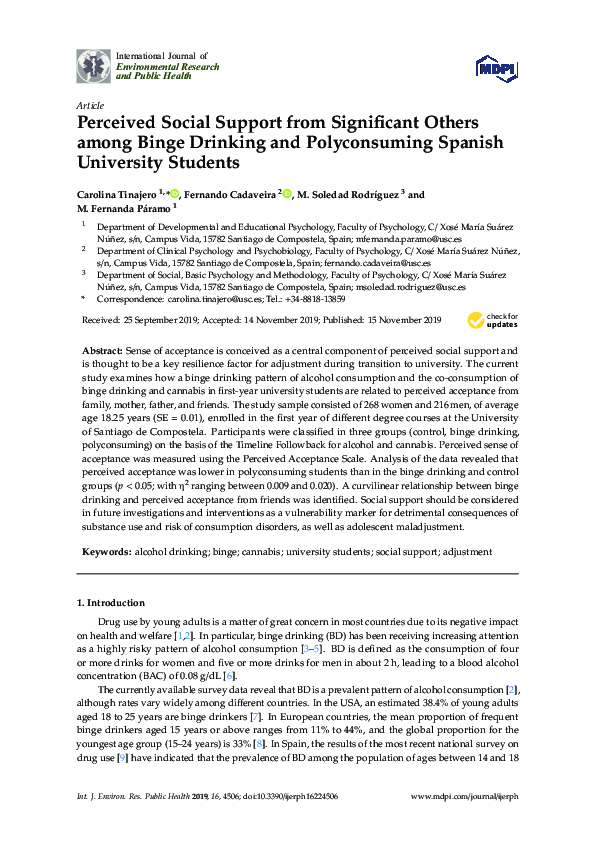 (PDF) Perceived Social Support from Significant Others among Binge ...