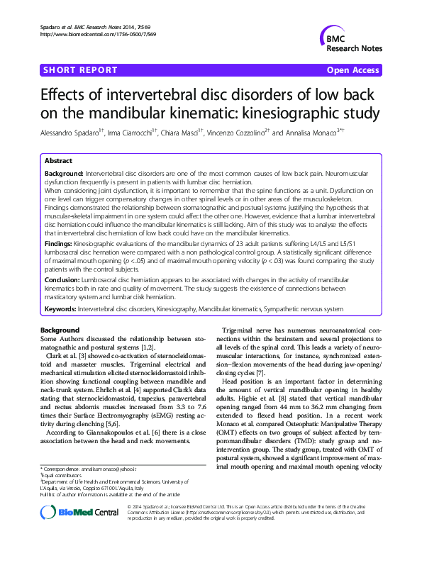 (PDF) Effects of intervertebral disc disorders of low back on the ...