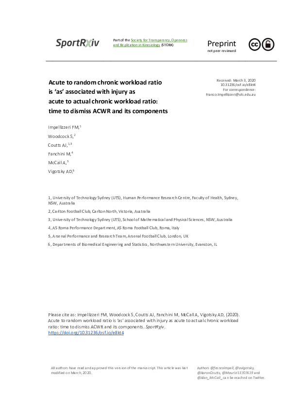 Acute to random workload ratio is ‘as’ associated with injury as acute ...