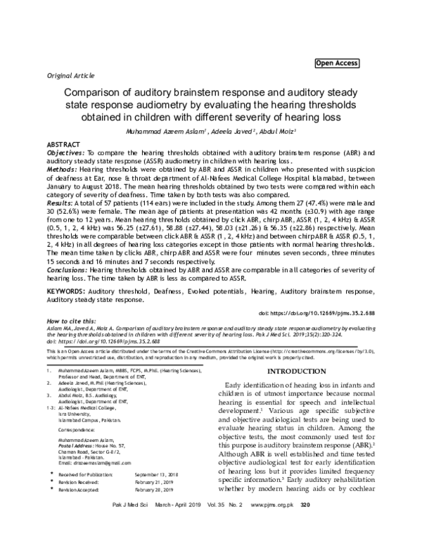 (PDF) Comparison of auditory brainstem response and behavioral ...
