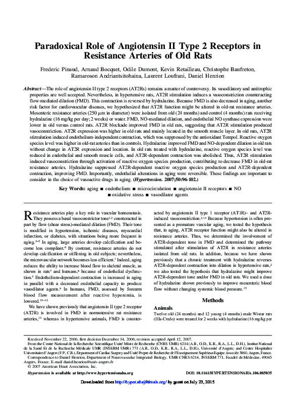 (PDF) Paradoxical Role of Angiotensin II Type 2 Receptors in Resistance ...