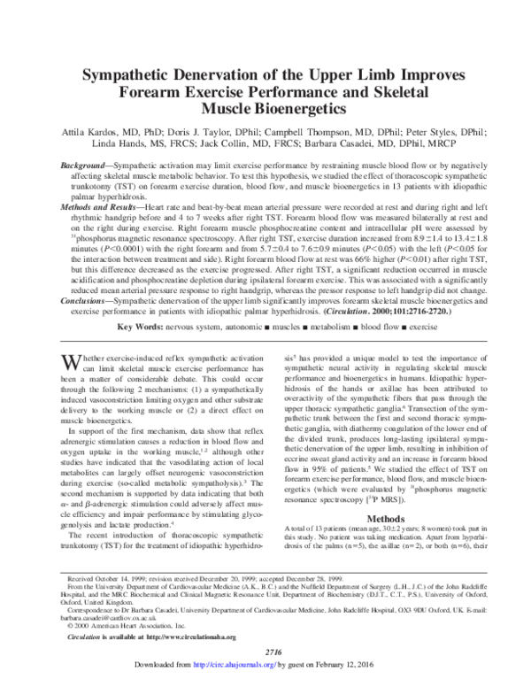(PDF) Sympathetic Denervation of the Upper Limb Improves Forearm ...