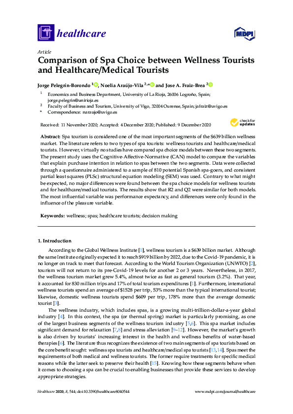 (PDF) Comparison of Spa Choice between Wellness Tourists and Healthcare ...
