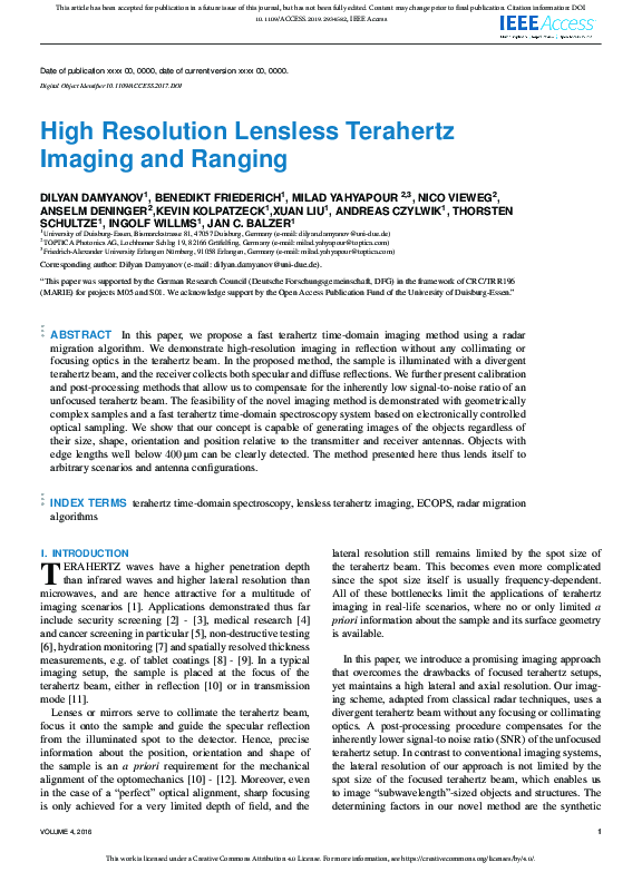 (PDF) High Resolution Lensless Terahertz Imaging and Ranging