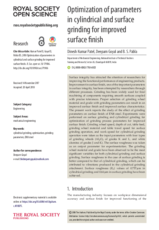 (PDF) Optimization of parameters in cylindrical and surface grinding ...
