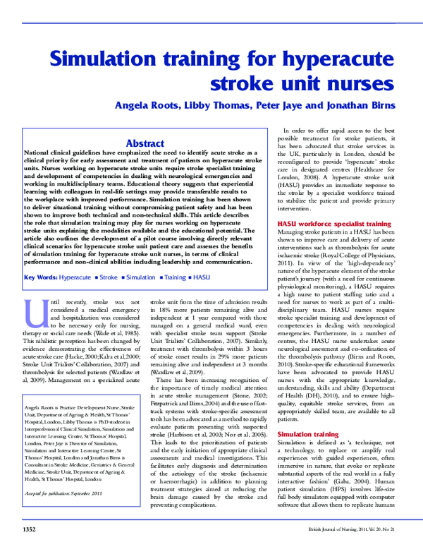 (PDF) Simulation training for hyperacute stroke unit nurses