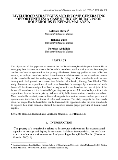 (PDF) Livelihood Strategies and Income Generating Opportunities: A Case ...