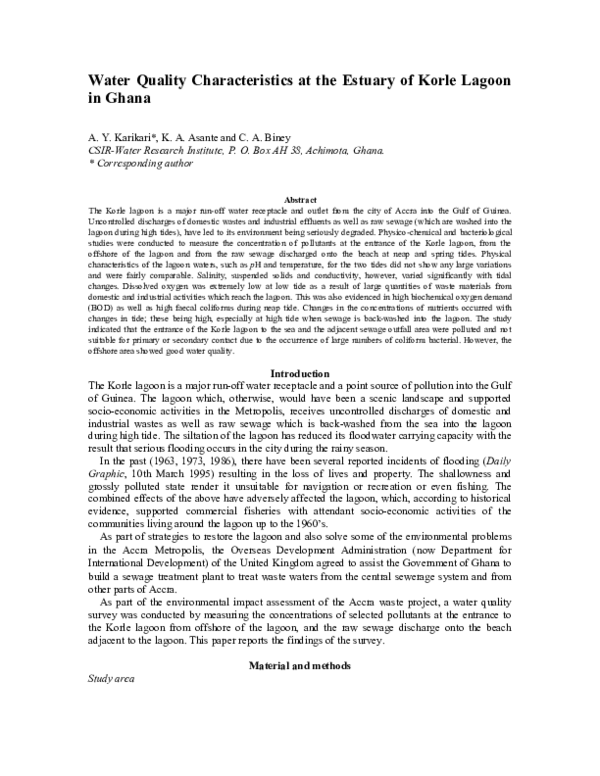 (PDF) Water quality characteristics at the estuary of Korle Lagoon in Ghana