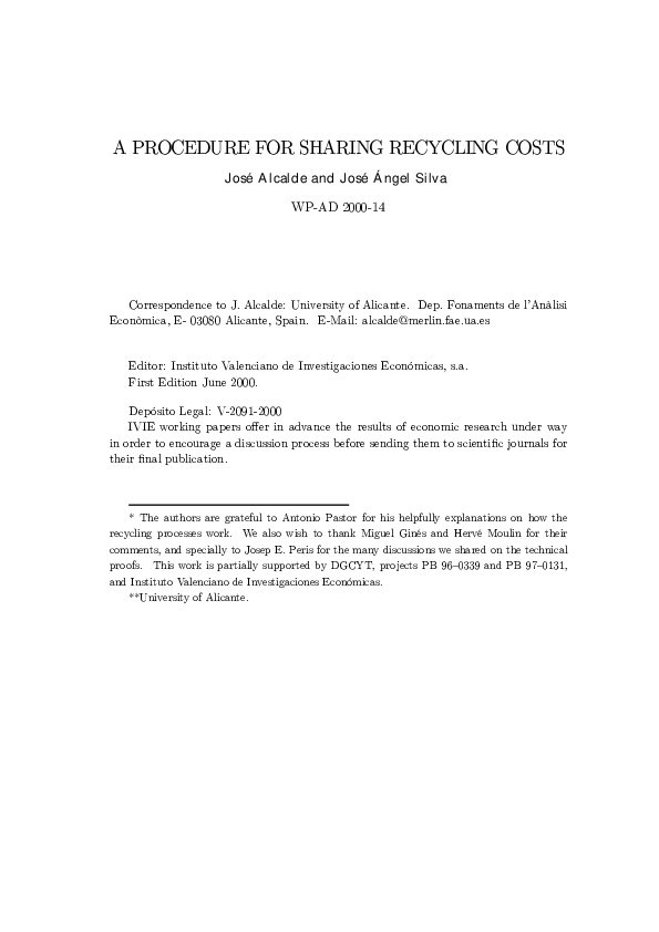 (PDF) A Procedure for Sharing Recycling Costs José Alcalde Academia.edu