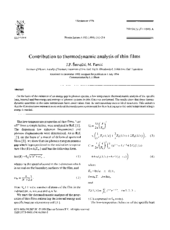 (PDF) Contribution to thermodynamic analysis of thin films
