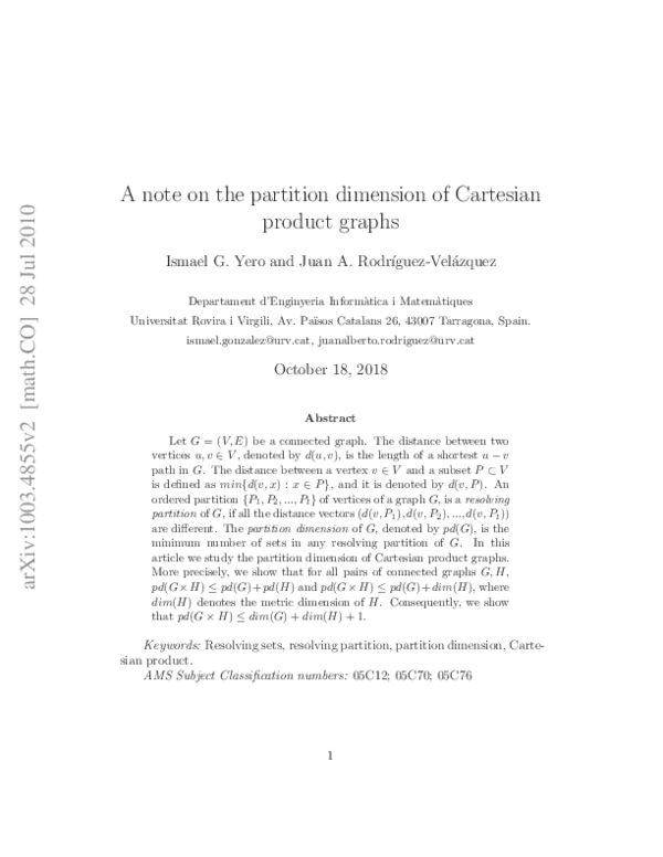 (PDF) A note on the partition dimension of Cartesian product graphs