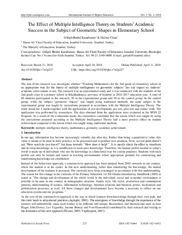 (PDF) The Effect of Multiple Intelligence Theory on Students’ Academic ...