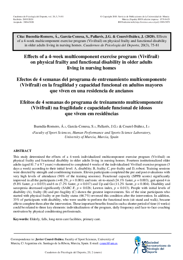 (PDF) Effects of a 4-week multicomponent exercise program (Vivifrail ...
