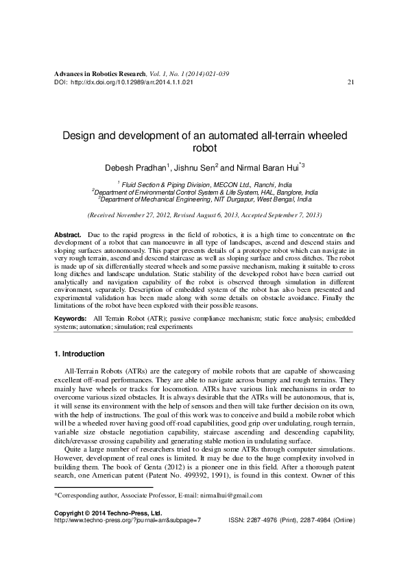 (PDF) Design and development of an automated all-terrain wheeled robot