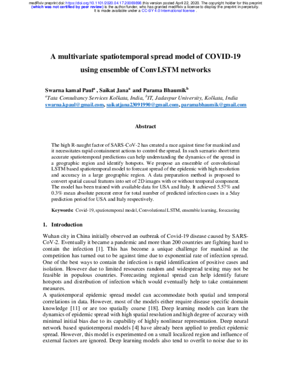 (PDF) A multivariate spatiotemporal spread model of COVID-19 using ...