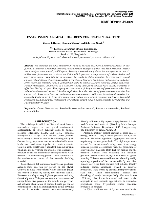 (PDF) Environmental Impact of Green Concrete in Practice