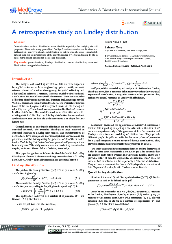 (PDF) A retrospective study on Lindley distribution