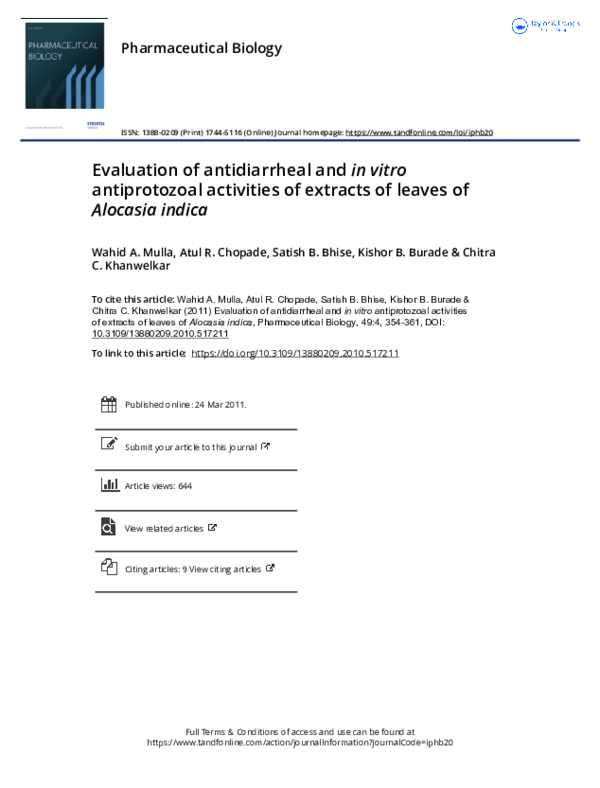 (PDF) Evaluation of antidiarrheal and in vitro antiprotozoal activities ...