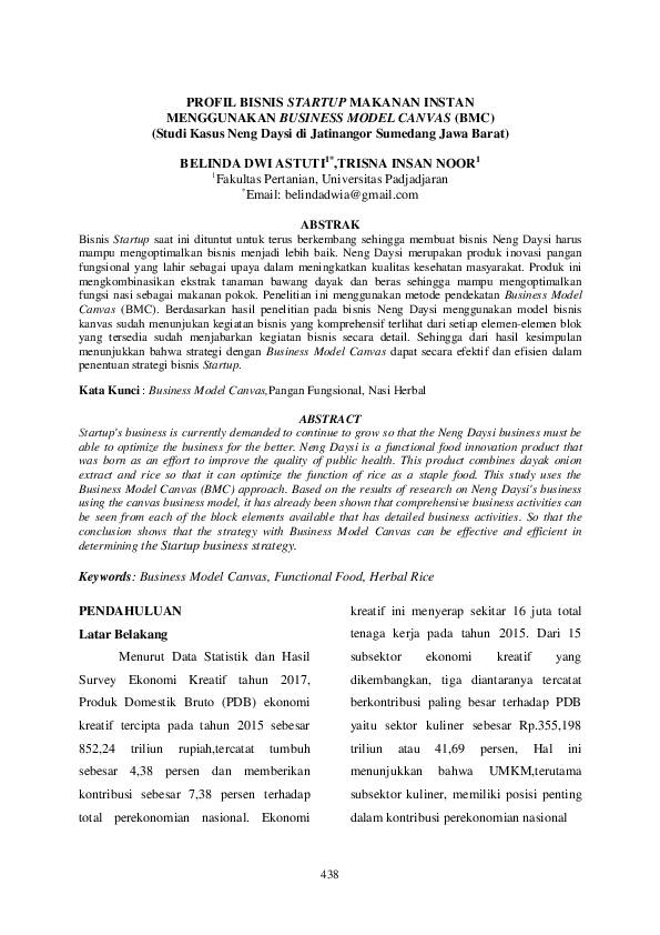 (PDF) Profil Bisnis Startup Makanan Instan Menggunakan Business Model