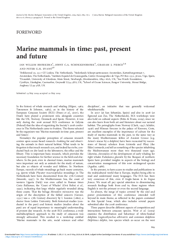 (PDF) Marine mammals in time: past, present and future