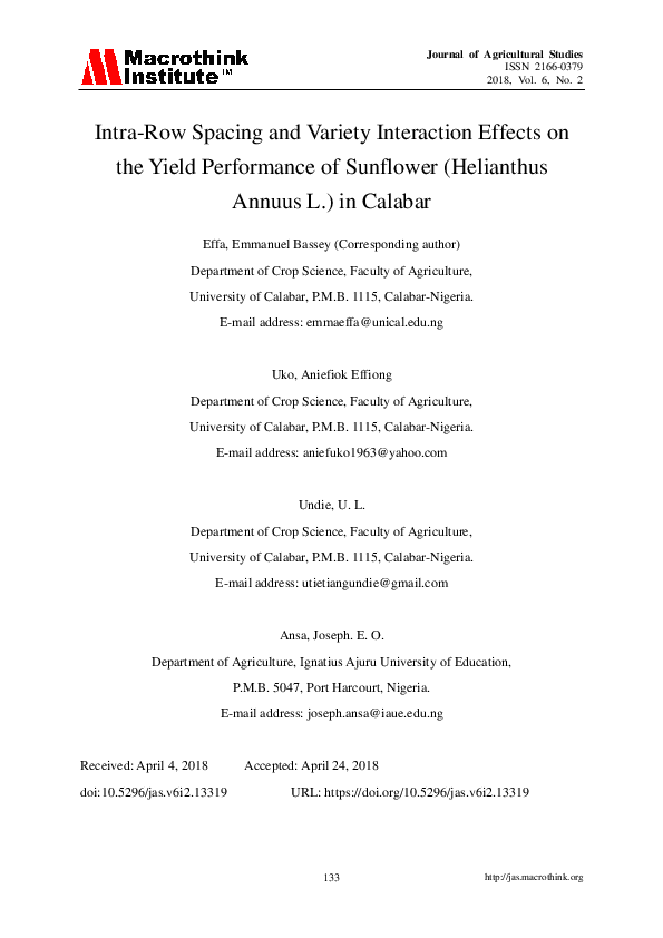 (PDF) Intra-Row Spacing and Variety Interaction Effects on the Yield ...