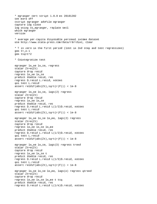 EGRANGER: Stata module to perform Engle-Granger cointegration tests and ...