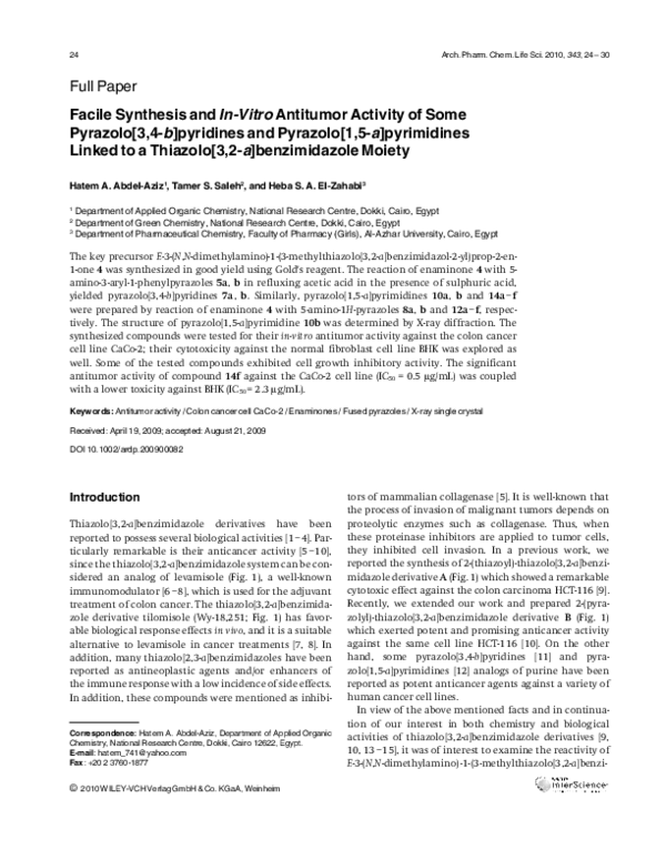 (PDF) Facile Synthesis and In-Vitro Antitumor Activity of Some Pyrazolo ...