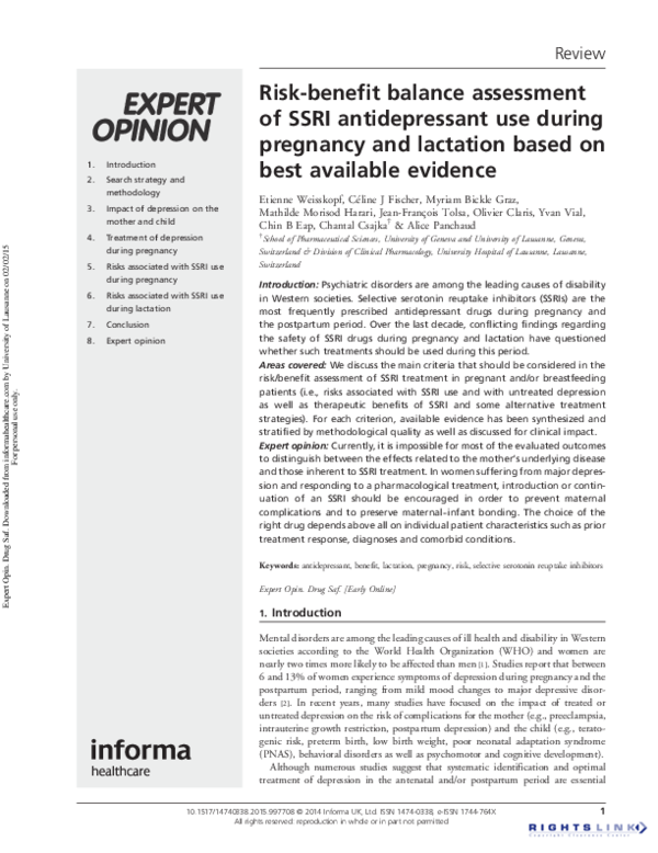 (PDF) Risk-benefit balance assessment of SSRI antidepressant use during ...