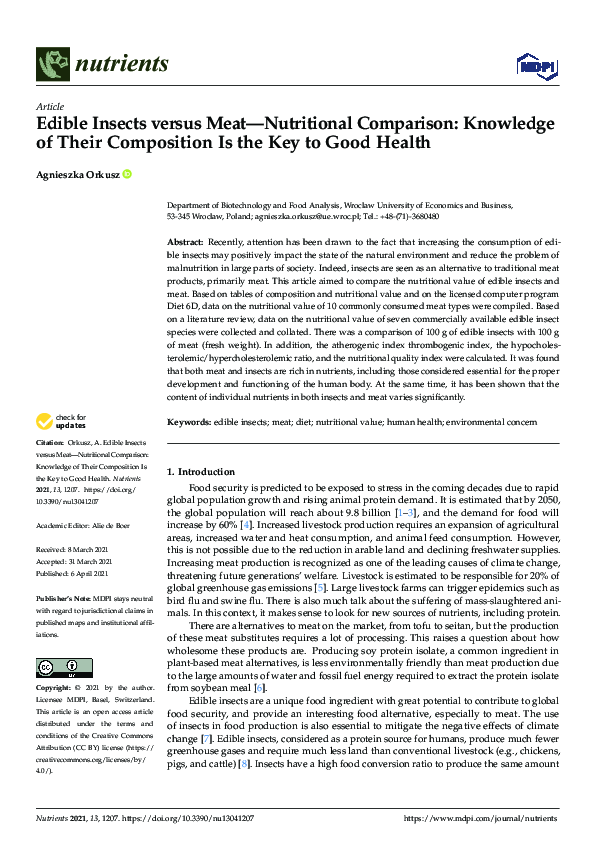 (PDF) Edible Insects versus Meat—Nutritional Comparison Knowledge of