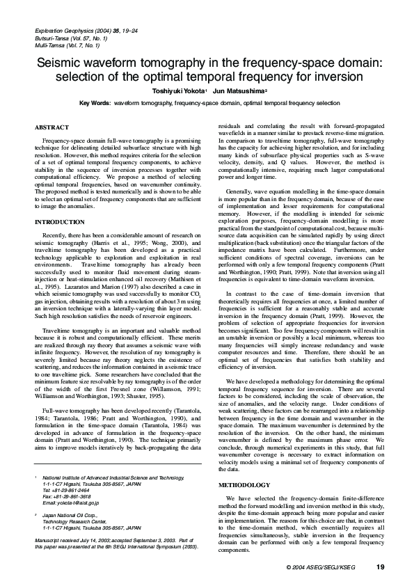 (PDF) Seismic waveform tomography in the frequency-space domain ...