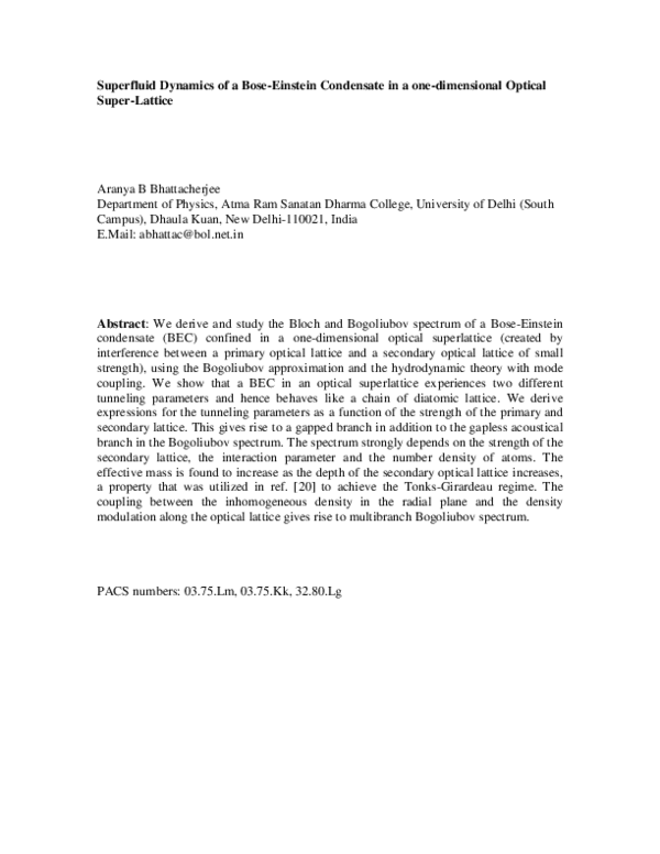 (PDF) Superfluid dynamics of a Bose–Einstein condensate in a one ...