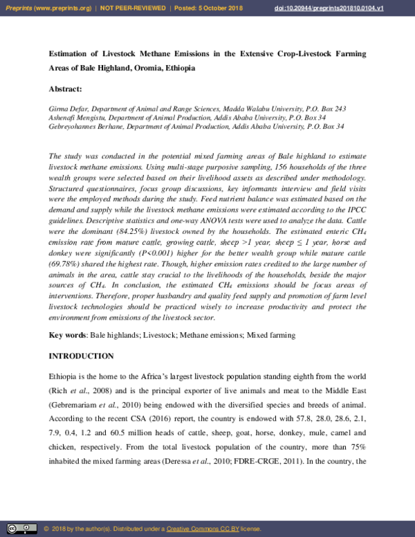 (PDF) Estimation of Livestock Methane Emissions in the Extensive Crop ...