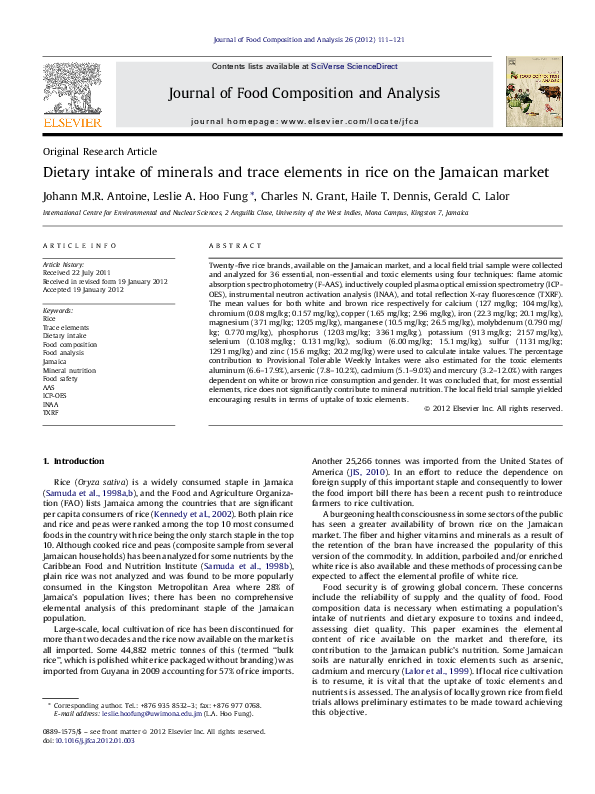 (PDF) Dietary intake of minerals and trace elements in rice on the ...