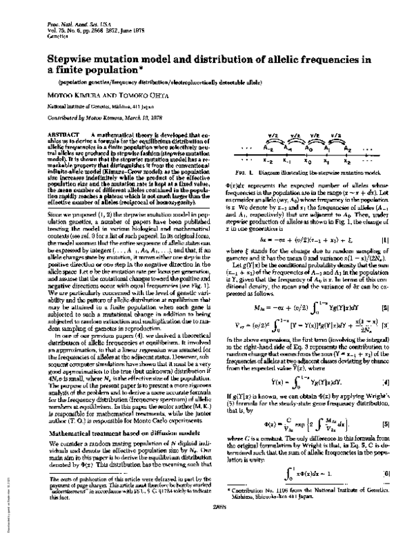 (PDF) Stepwise mutation model and distribution of allelic frequencies ...