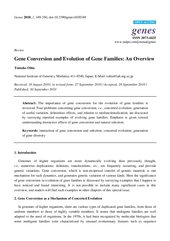 (PDF) Gene conversion and the evolution of gene families in mammals
